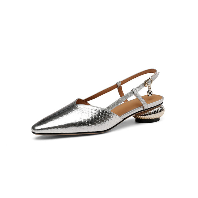 レディースサンダル ポインテッドトゥ 本革 厚底ヒール