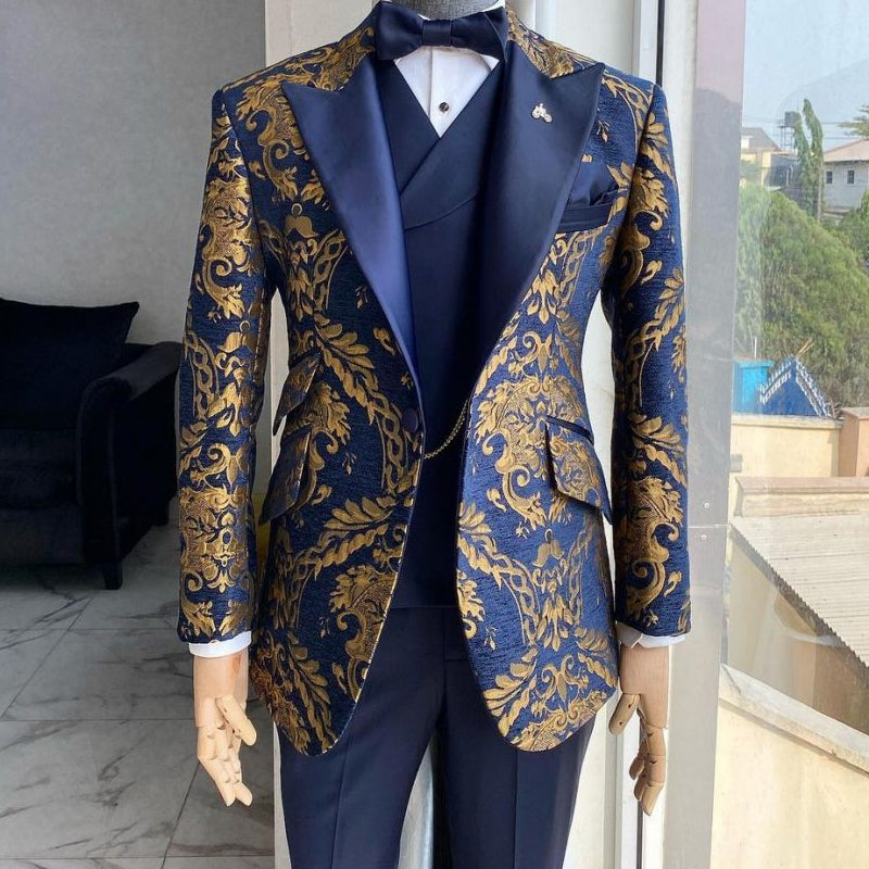 Jacquard Floral Tuxedo Suits for Men Wedding