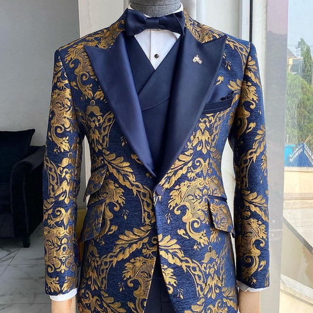 Jacquard Floral Tuxedo Suits for Men Wedding