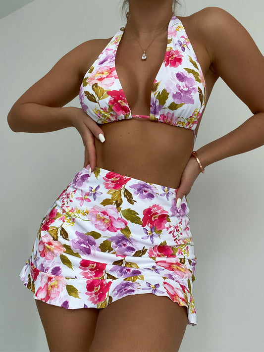 Sexy With Skirt Printed Halter Bathing Suit Swim Lady