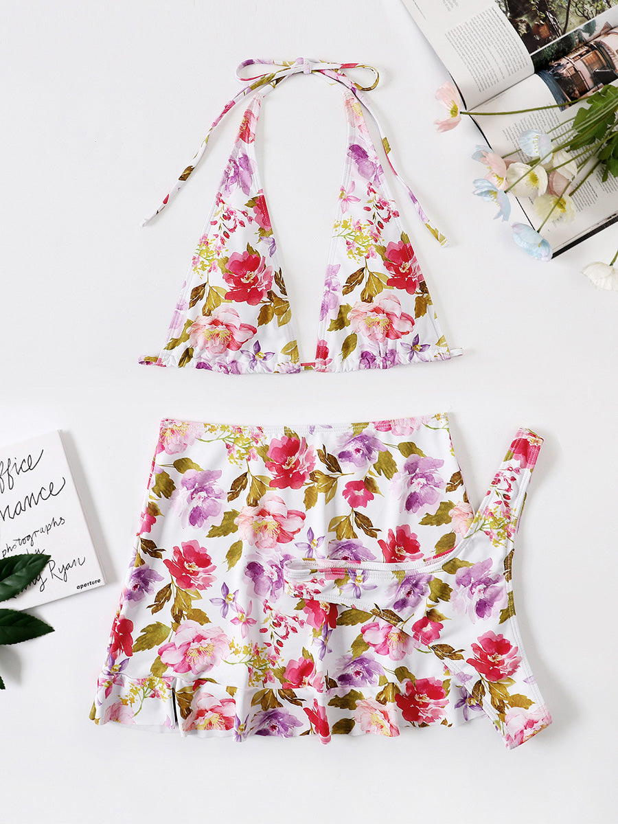 Sexy With Skirt Printed Halter Bathing Suit Swim Lady