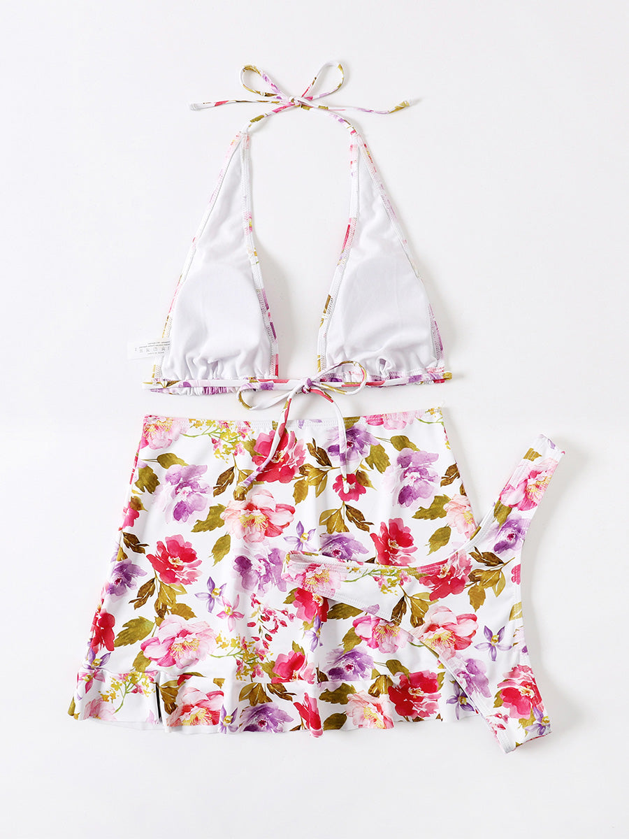 Sexy With Skirt Printed Halter Bathing Suit Swim Lady