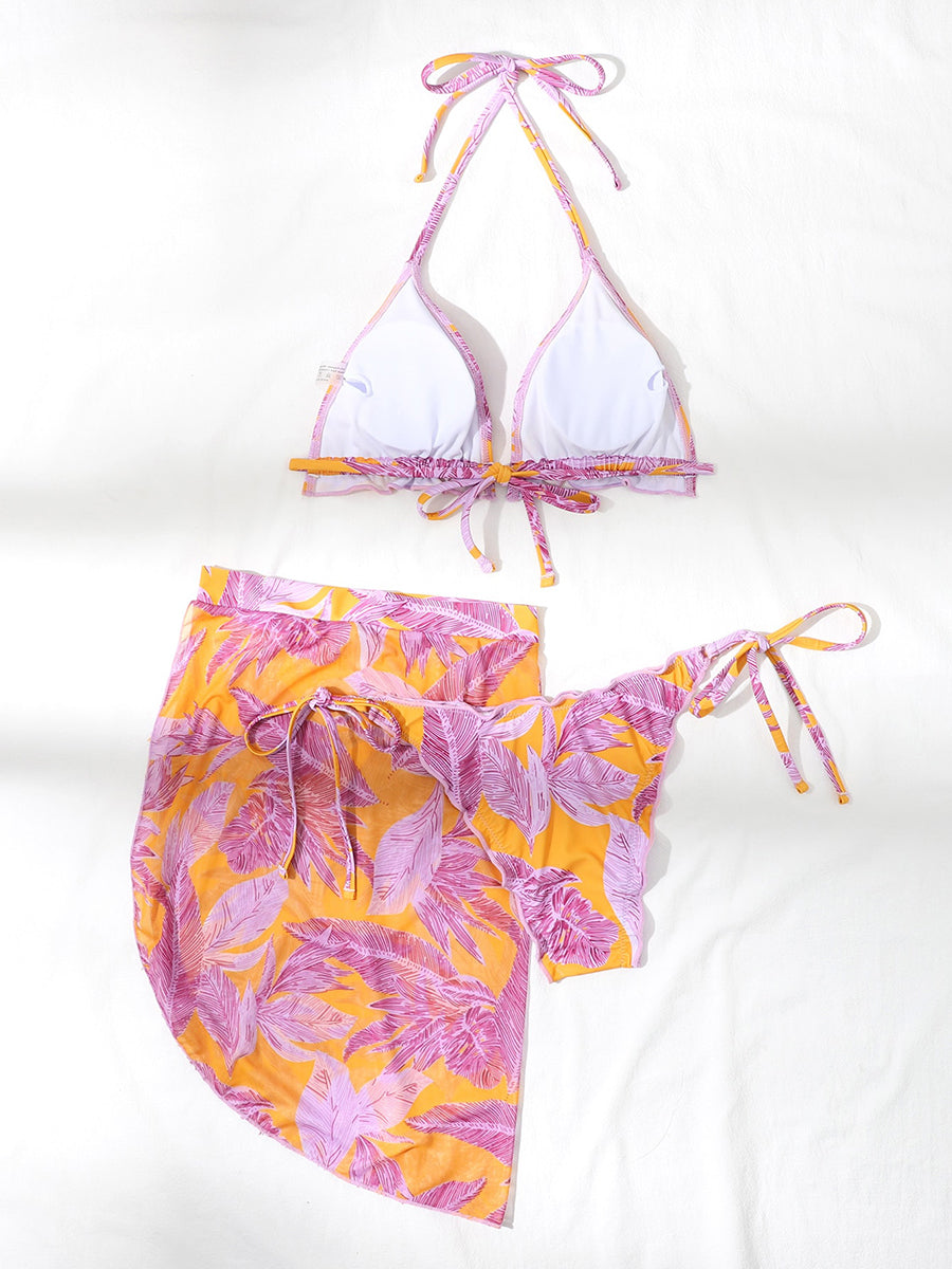 Print Halter Ruffled Bikini Female Micro Swimsuit