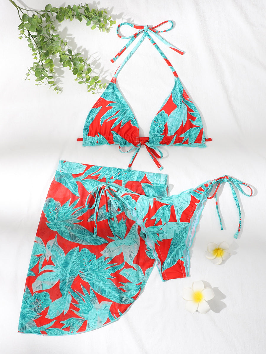 Print Halter Ruffled Bikini Female Micro Swimsuit