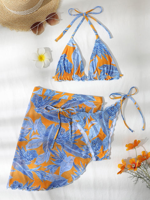 Print Halter Ruffled Bikini Female Micro Swimsuit