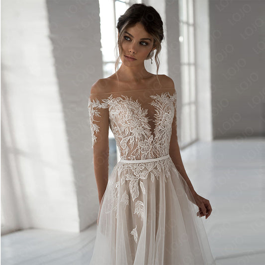 Tulle Long Sleeve Sashes Wedding Dress