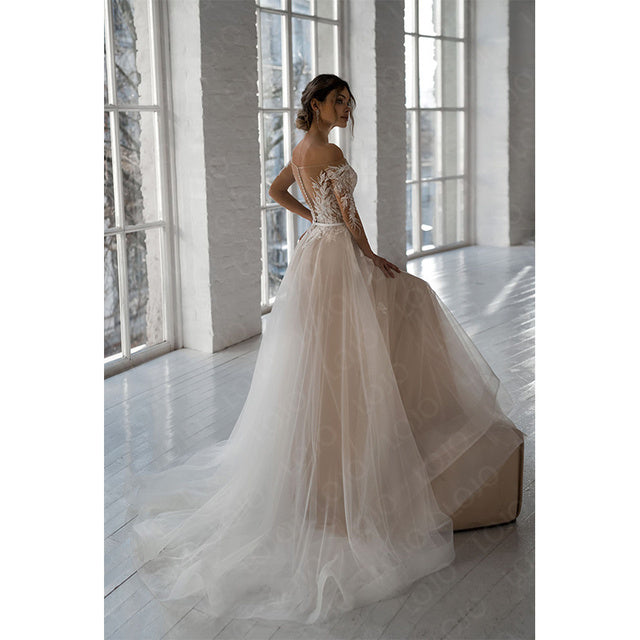 Tulle Long Sleeve Sashes Wedding Dress