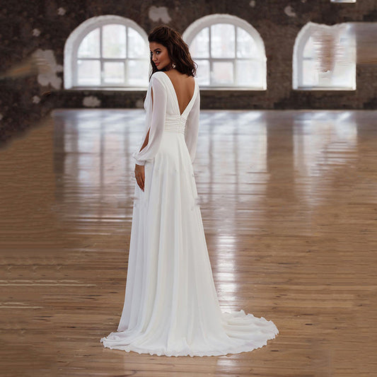 V Neckline Bridal Dresses Boho Back Out Affordable