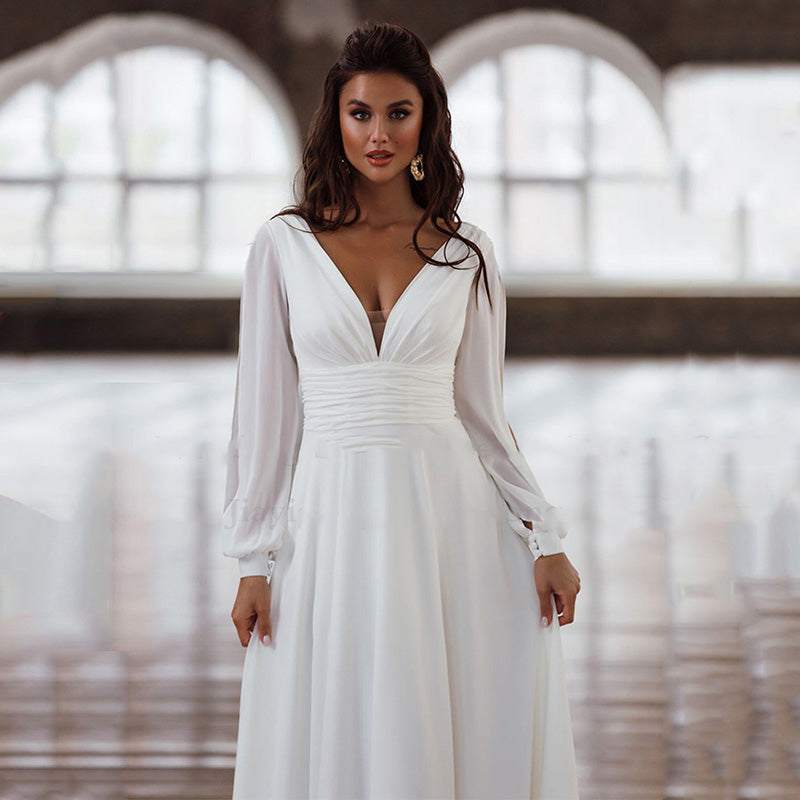 V Neckline Bridal Dresses Boho Back Out Affordable