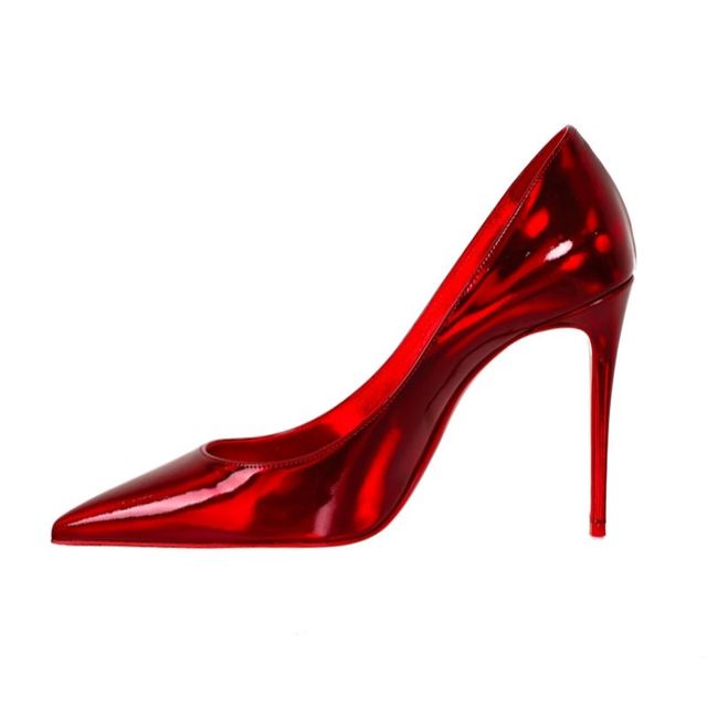 Women Pumps Genuine Leather Red Shiny Wedding Shoes