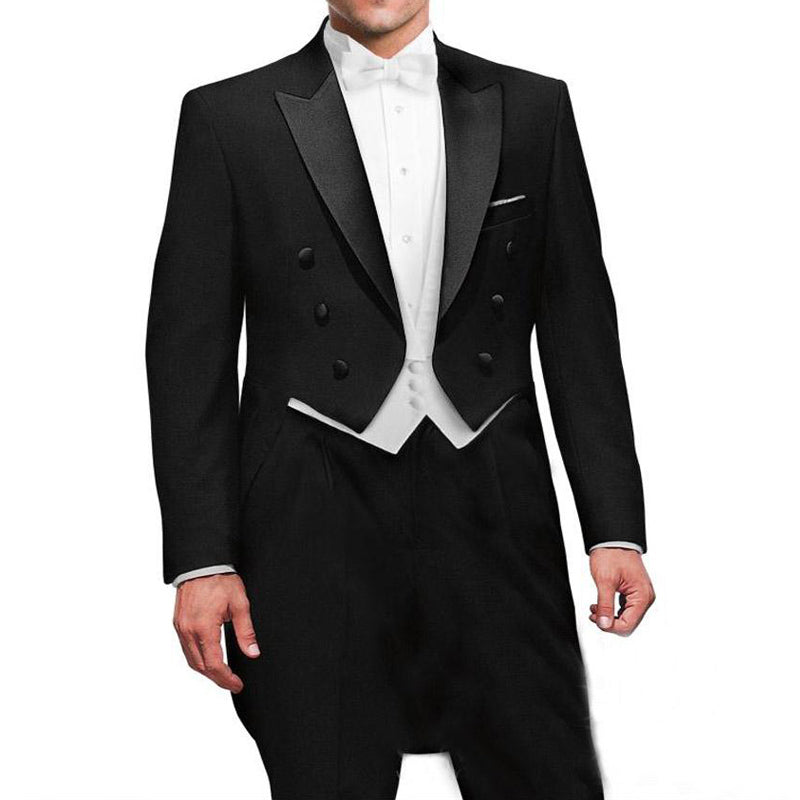 Black Wedding Groom Man Tail  Suits 3 Piece Set