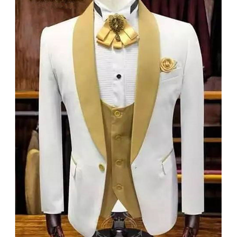 White and Gold Wedding Tuxedo for Groomsmen