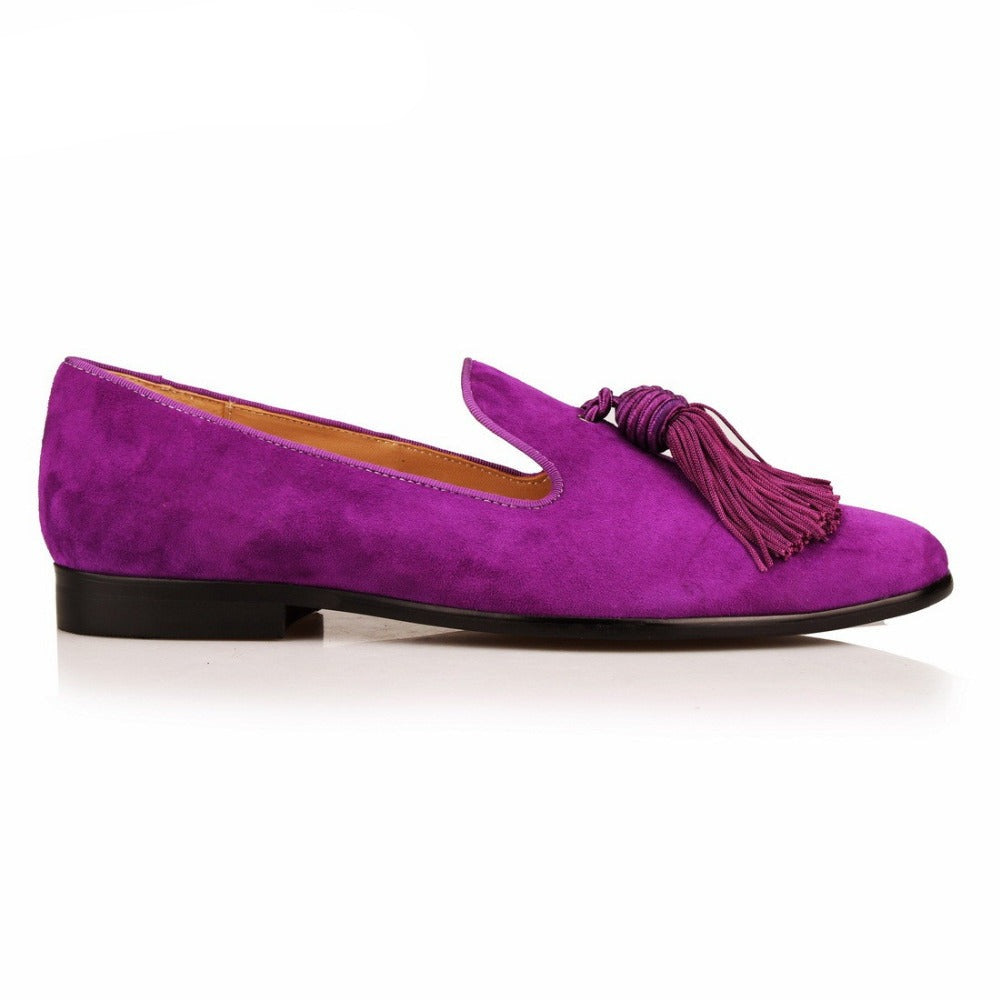 Men Handmade Shoes Purple Suede Loafers Tassels