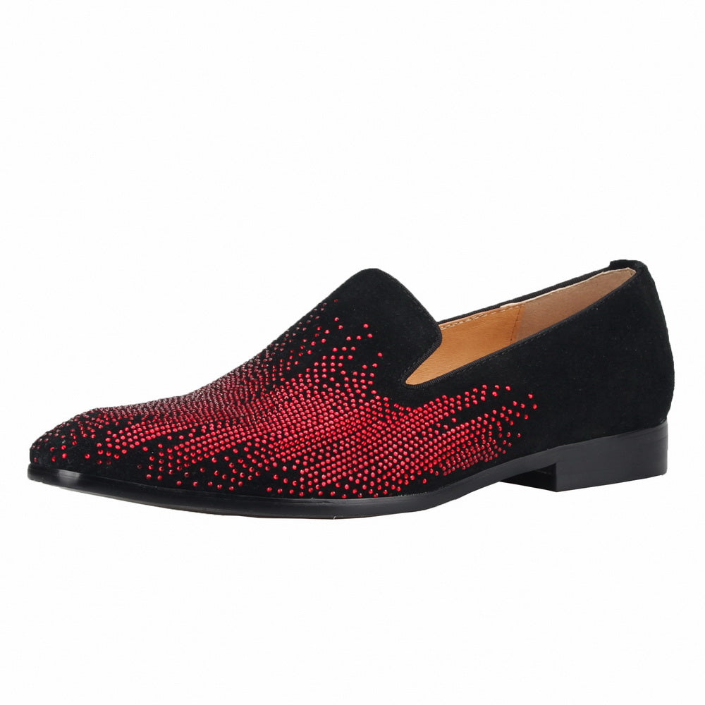 Rhinestone Men Red LoafersMoccasins Flats Dress Shoes
