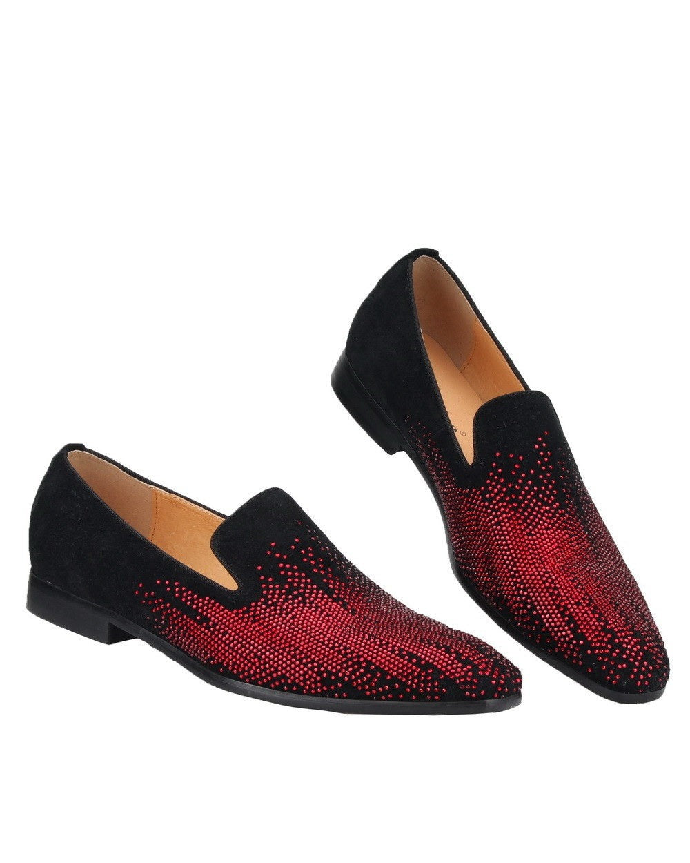 Rhinestone Men Red LoafersMoccasins Flats Dress Shoes