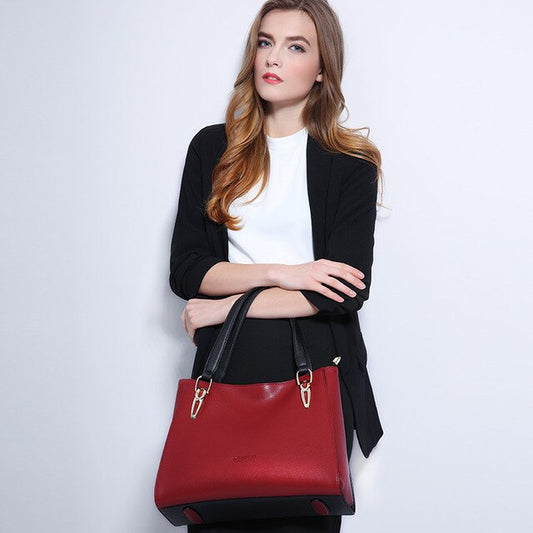 Fashion Cowhide Leather Women's Handbags Luxury Red Black Shoulder Bag Larger Capacity Women Leather Bag - LiveTrendsX
