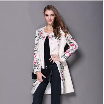 women winter coat embroidered neck long sleeved O button female coat elegant fashion coat - LiveTrendsX