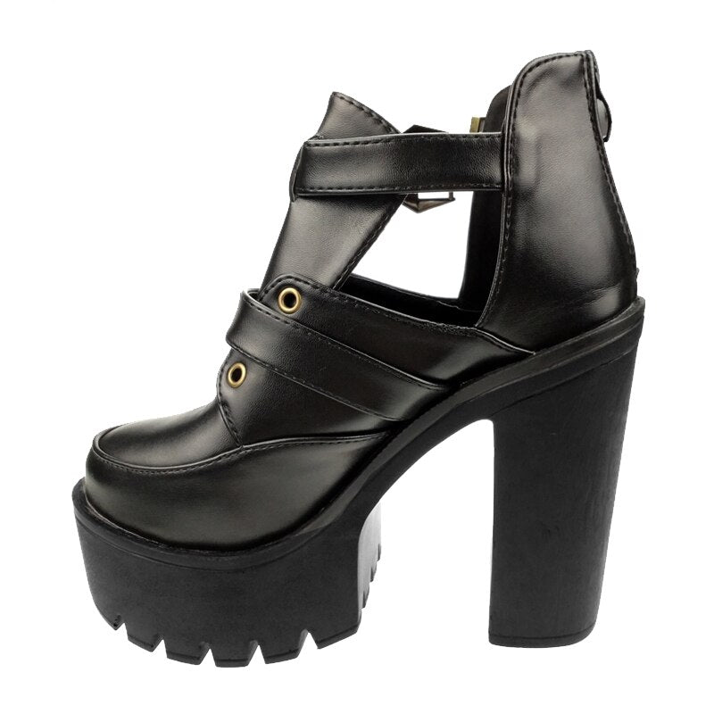 Woman Hollow Out Platform Ankle Boots Shoes Black