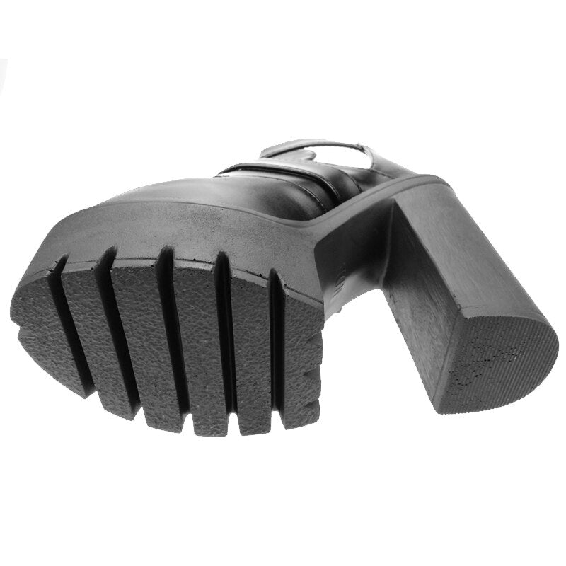 女性用 中空プラットフォーム アンクルブーツ シューズ ブラック