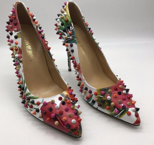 New Style Rivet Women Pumps Genuine Leather Casual High Heels Fashion Wedding Shoes Woman Party - LiveTrendsX