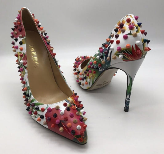 New Style Rivet Women Pumps Genuine Leather Casual High Heels Fashion Wedding Shoes Woman Party - LiveTrendsX