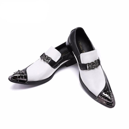 Men's Flats Fashion Brand Designer Dress Shoes Black and White Chain Casual Shoes for Men Wedding and Party Shoes - LiveTrendsX