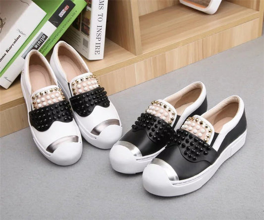 Europe Style Ladies Studded Spiked Shoes Round Toe Creepers Lazy Shoes Fashion Zapatillas Mujer Casual Platform Shoes - LiveTrendsX
