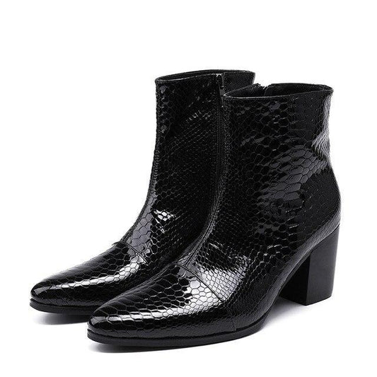 7CM High Heels Men Boots Pointed Toe Black Leather Boots Men Handsome Ankle Boots for Men Wedding & Party, Size 38-46 - LiveTrendsX