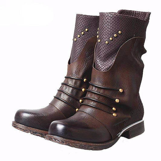 Fashion Rivet Genuine Leather Women's Shoes Winter Ankle Boots - LiveTrendsX