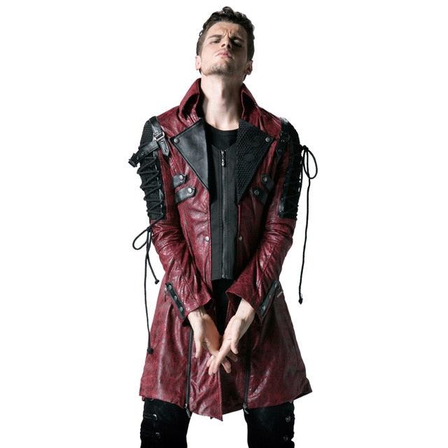 Steampunk Military Uniform Autumn Winter Punk Jacket Fashion Casual Overcoats Gothic Retro Style Faux Leather Long Coats for Men - LiveTrendsX