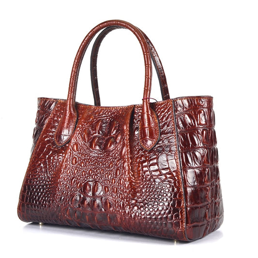 Oil Wax Cowhide Women Shoulder Tote Handbag Retro 100% Genuine Leather Crocodile Pattern Cross Body Messenger Top Handle Bags - LiveTrendsX