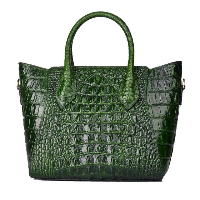Women Sling Shoulder Messenger Tote Handbag  Genuine Leather Crocodile Pattern Luxury Oil Wax Cowhide Cross Body Top Handle Bag - LiveTrendsX