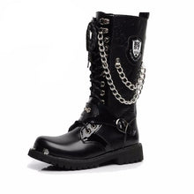 Load image into Gallery viewer, Army Boots Men High Military Combat Men Boots Mid Calf Metal Chain Male Motorcycle Punk Boots Spring Men&#39;s Shoes Rock - LiveTrendsX
