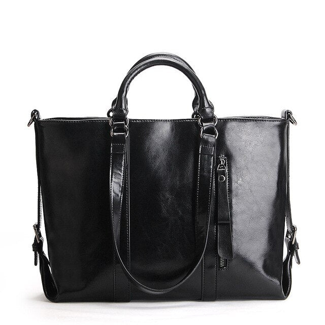 Ladies Genuine Leather Bags Big Oil Wax Office Tote Vintage Briefcase Female Handbags Shoulder Messenger Bags For Women - LiveTrendsX