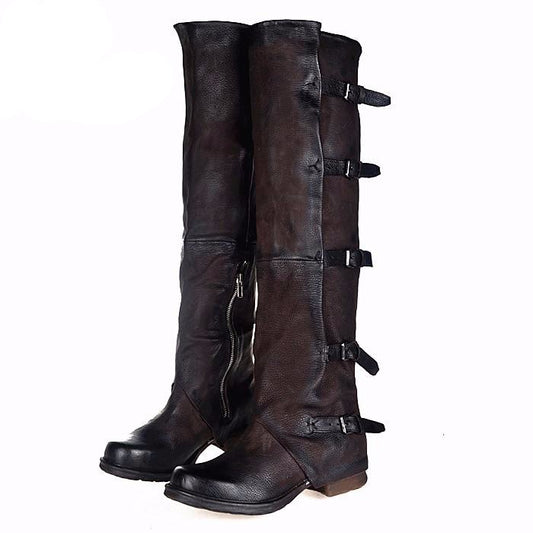 New Women Over The Knee Boots Vinatge Winter Riding Boots Flat Shoes Woman Platform Botas Zipper Buckle Boot - LiveTrendsX