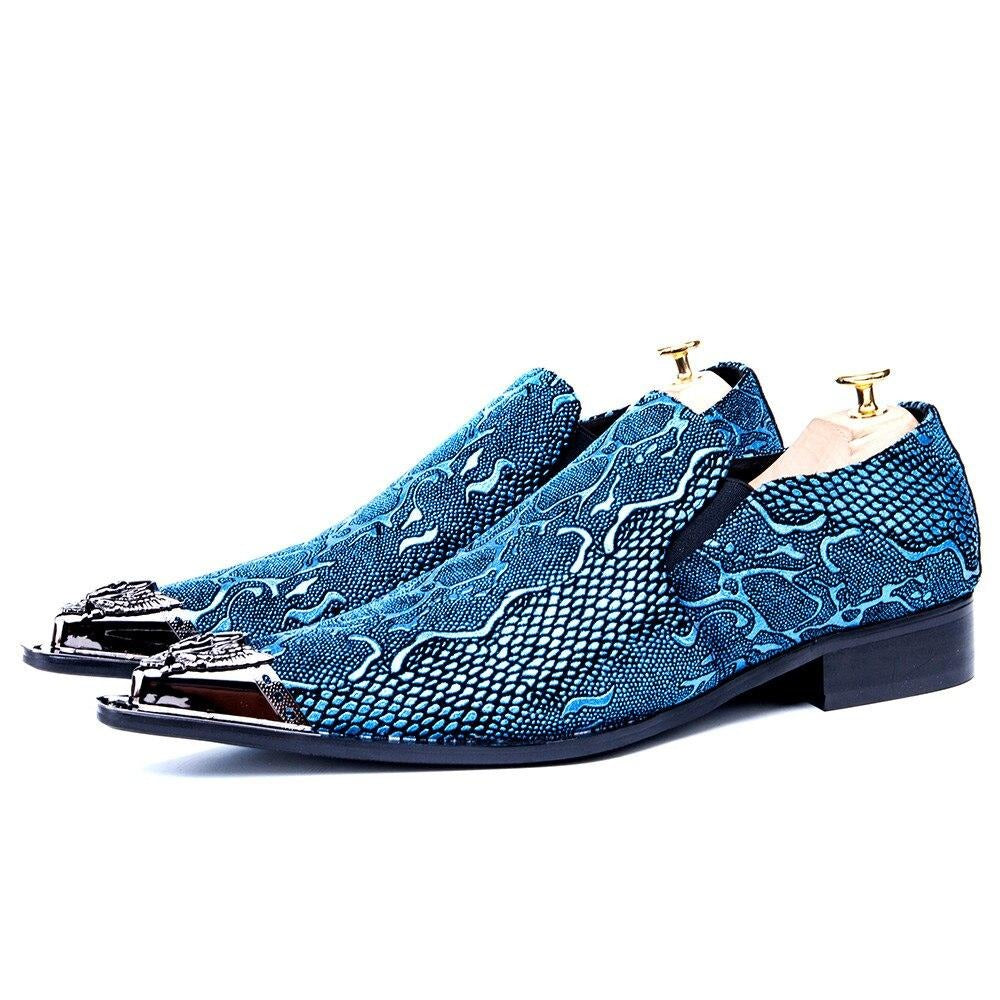 Italian Snake Pattern Wedding Men Dress Shoes Blue Genuine Leather Business Men Formal Shoes Plus Size - LiveTrendsX