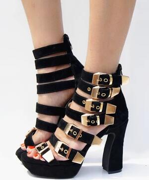 High Quality Black Stripe Shoes Woman Platform Sandals Ankle Wrap Gladiator Sandals Women Open Toe Chunky High Heel Summer Shoes - LiveTrendsX