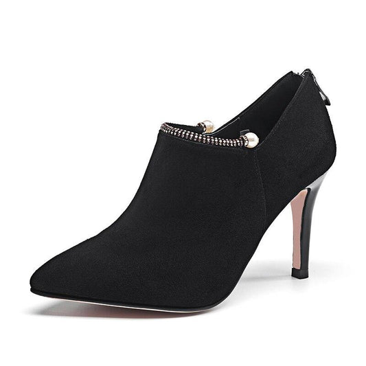 Women High Heel Pumps Elegant Thin Heel Shoes Pointed Toe Shoes with Crystal pearl - LiveTrendsX