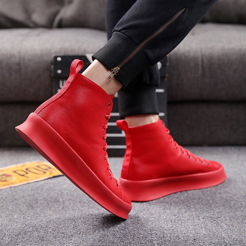 Spring New Style Fashion Ankle Boots Men Red White Shoes Handmade Genuine Leather Luxury Personalized Original Design Boots - LiveTrendsX