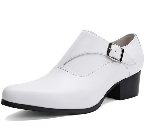 New mens genuine leather dress shoes high heels pointed toe height increase fashion wedding shoes white black career work shoes - LiveTrendsX