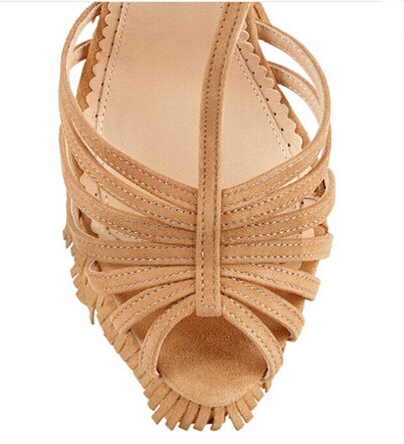 new fashion cut-outs cross strap tassels wedge sandals high platform height increasing woman sandal shoes - LiveTrendsX