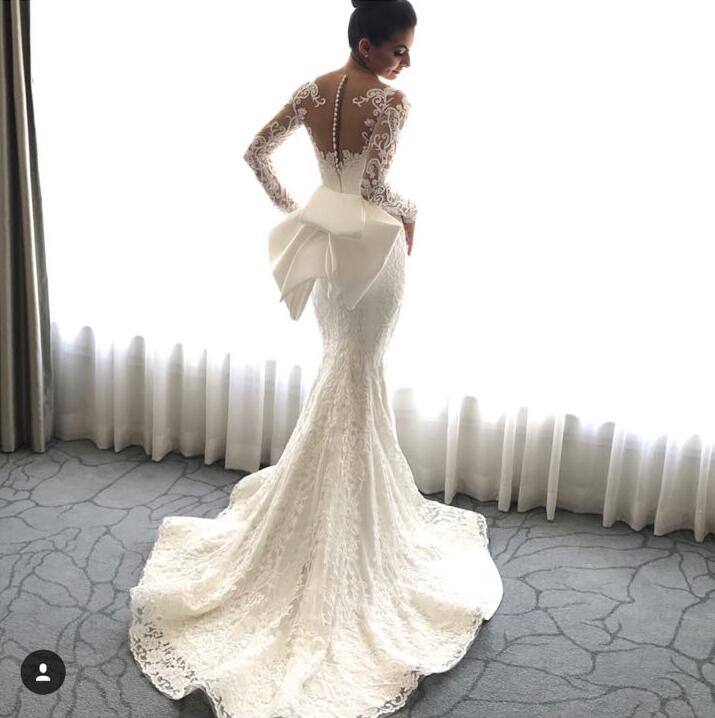 Eslieb Vintage High-end Custom made Wedding Dress  Mermaid Wedding Dresses Detachable Train Lace Wedding Gown - LiveTrendsX