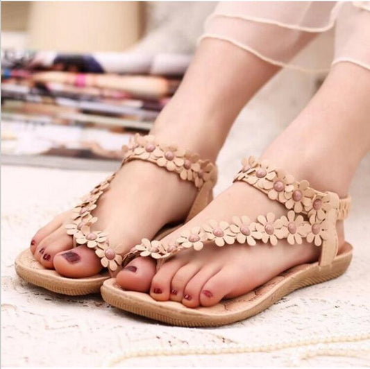 New Fashion Women Shoes Flats Sandals Female Girl Casual PU Leather Flower Floral Beach slides - LiveTrendsX