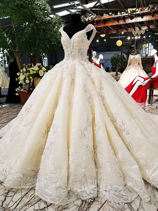 luxury wedding dresses beaded cap sleeve lace up aliexpress beauty bridal wedding gown - LiveTrendsX