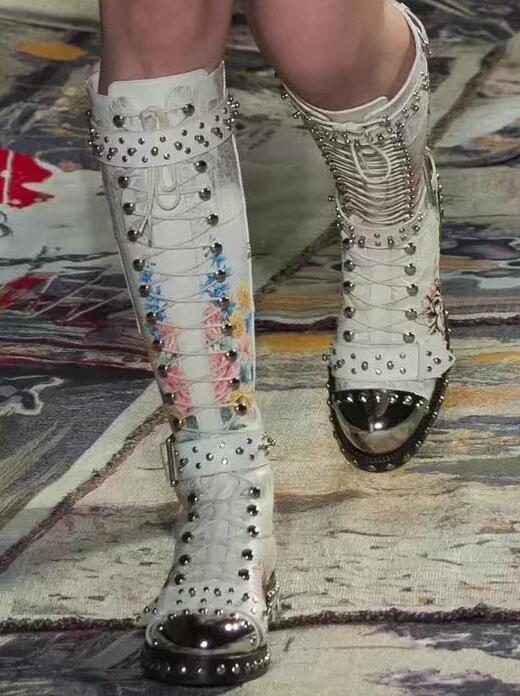 プリント花柄バイクブーツ