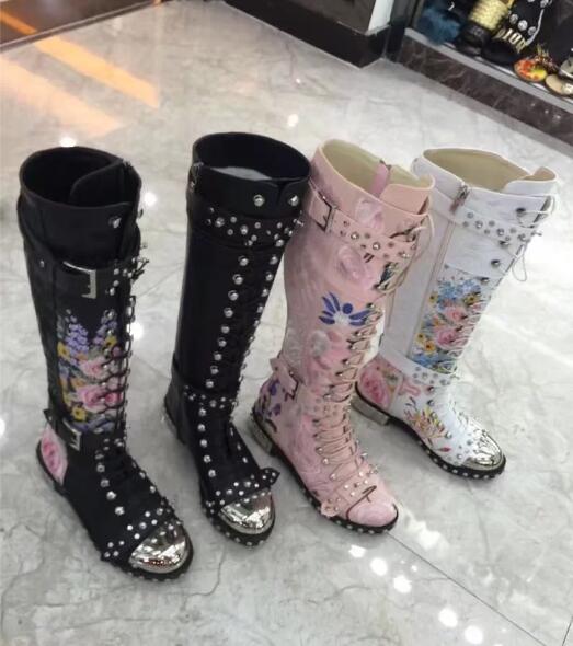 プリント花柄バイクブーツ