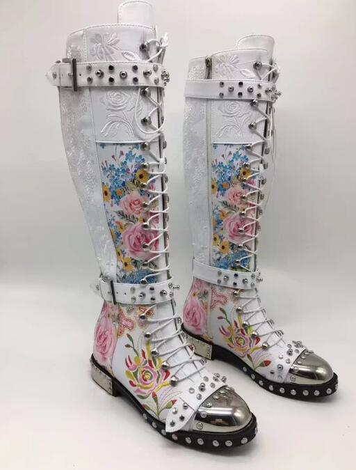 プリント花柄バイクブーツ