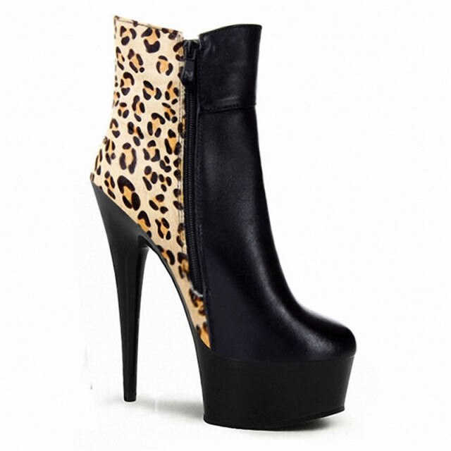 Women Sexy leopard print low - cut short boots 15cm high