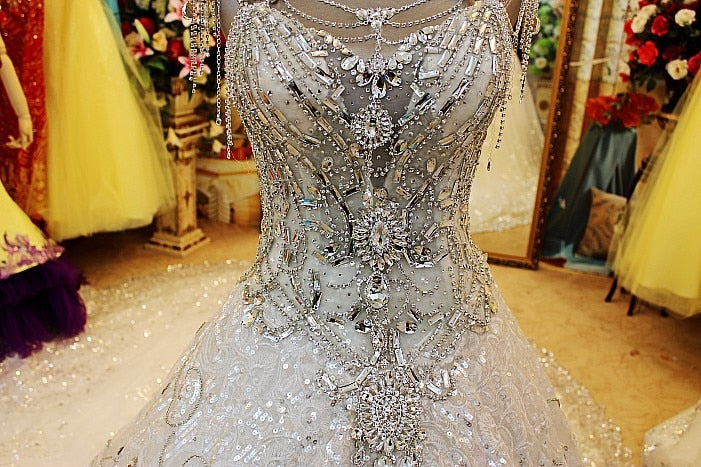 Custom Made Empire Crystal Beading Lace Sequins Luxury Wedding Dresses Vintage Wedding Gowns 100% Real Sample QB10M - LiveTrendsX