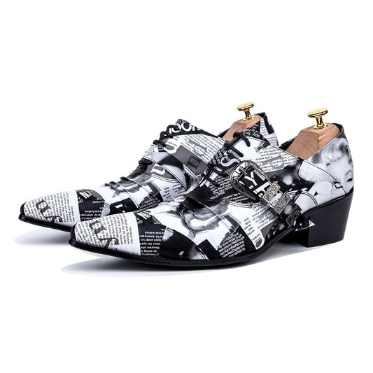 Fashion Newspaper Print Men Oxford Shoes Buckle Pointed Toe Men Brogue Shoes Wedding Dress Shoes Big Size - LiveTrendsX